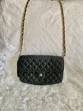 Vintage Jay Herbert New York Quilted Black Shoulder Bag with Gold Chain satin